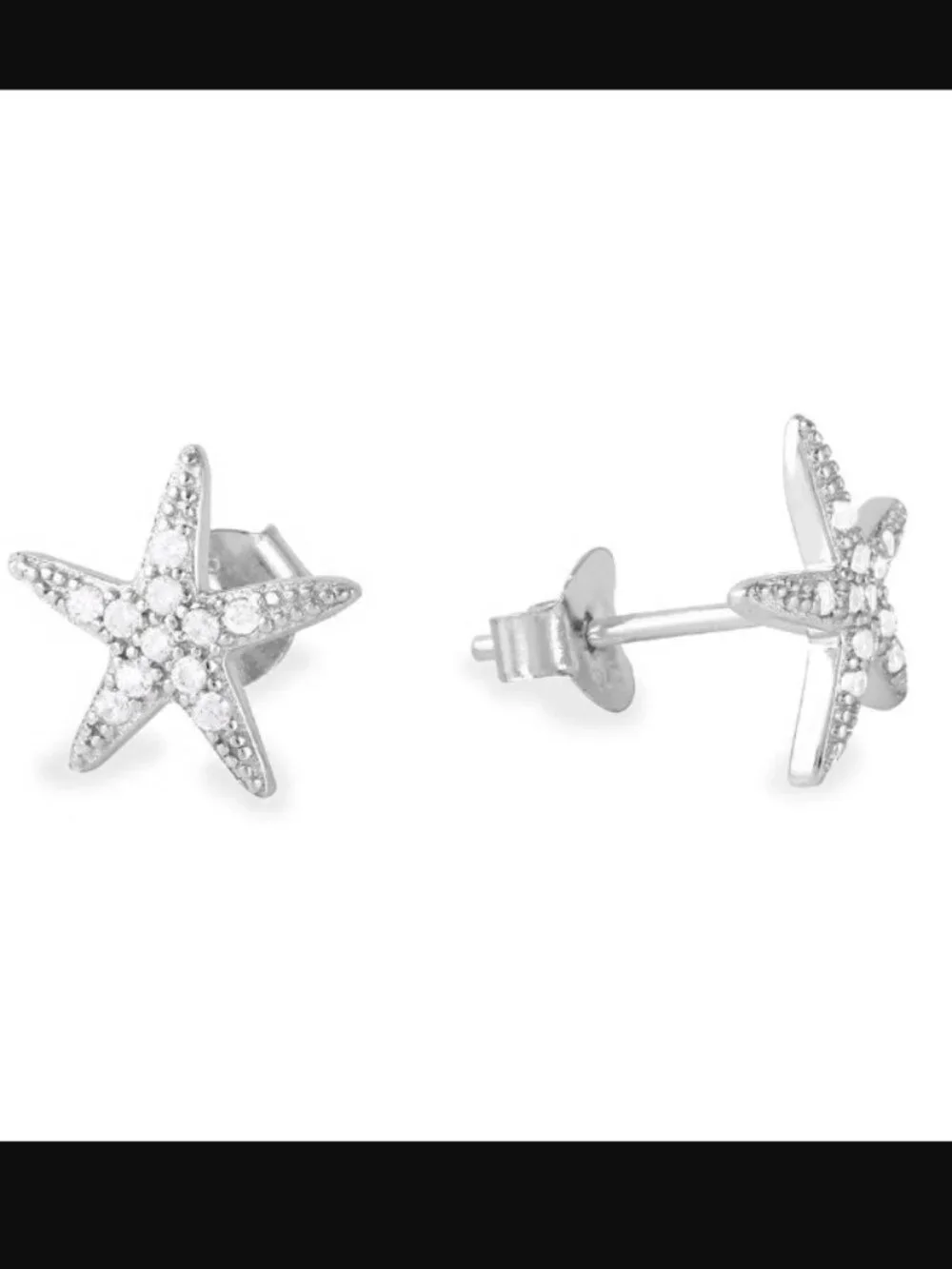 Sterling Silver 925 Rhodium Plated Sea Starfish Cubic Zirconia Stud Earrings